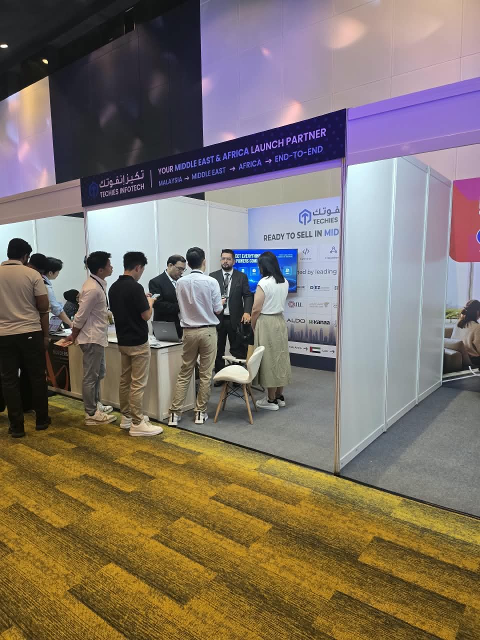 A busy moment at the Techies Infotech booth during Yalla Commerce 2026.